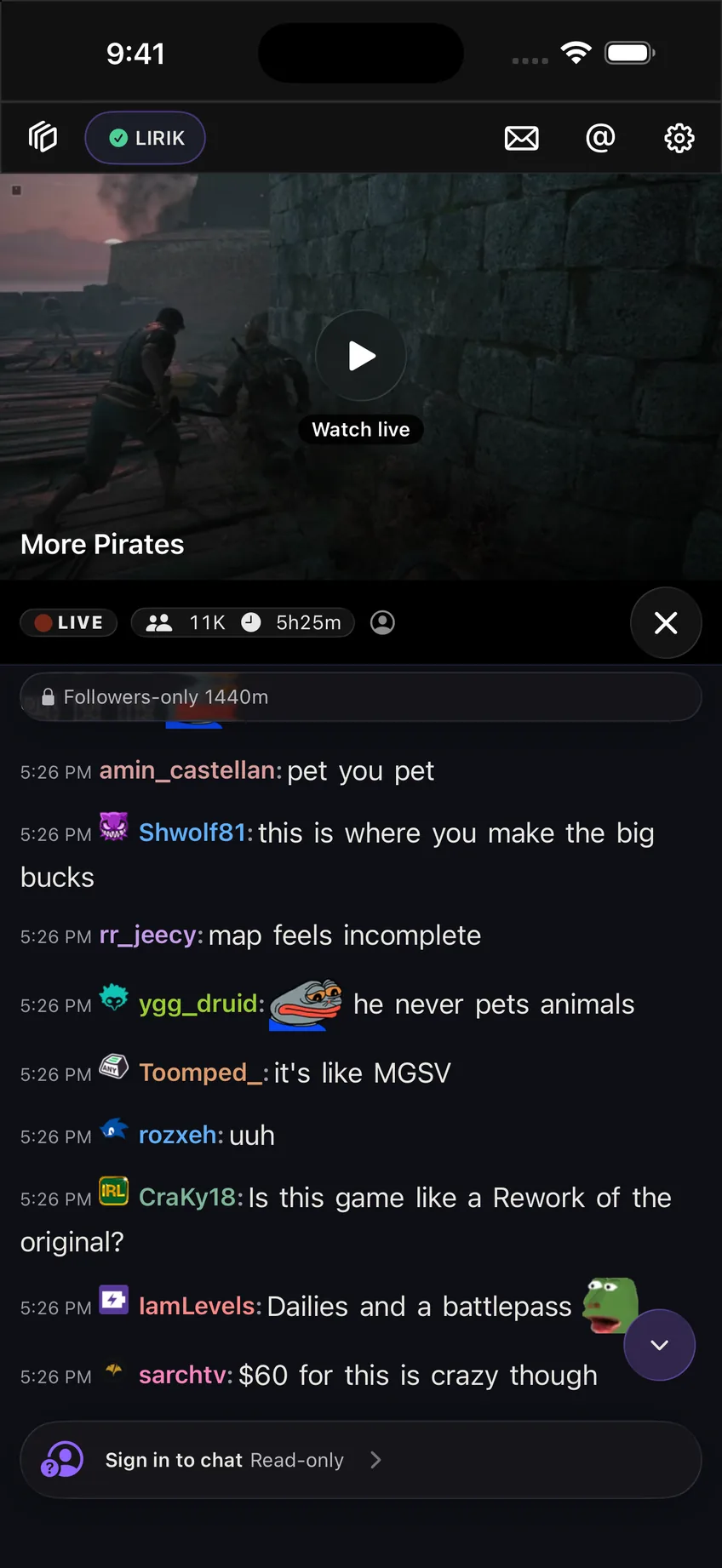 Limerino with the live Twitch stream playing above an active chat